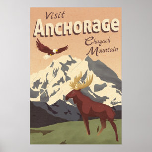 Anchorage Chugach Mountain Vintage Travel Poster