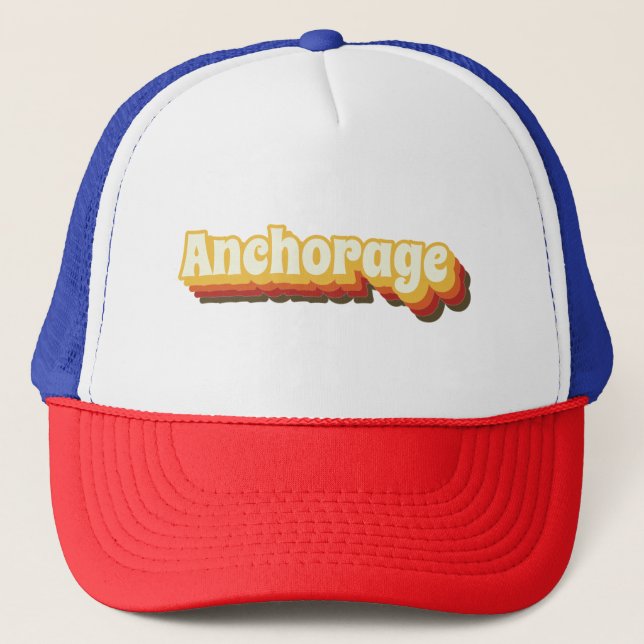 Anchorage Retro Vintage Text Trucker Hat (Front)