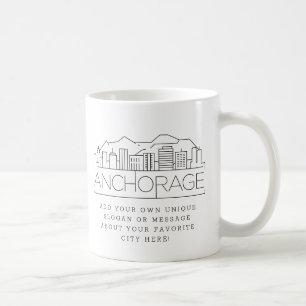 Anchorage Stylised Skyline   Custom Slogan  Coffee Mug