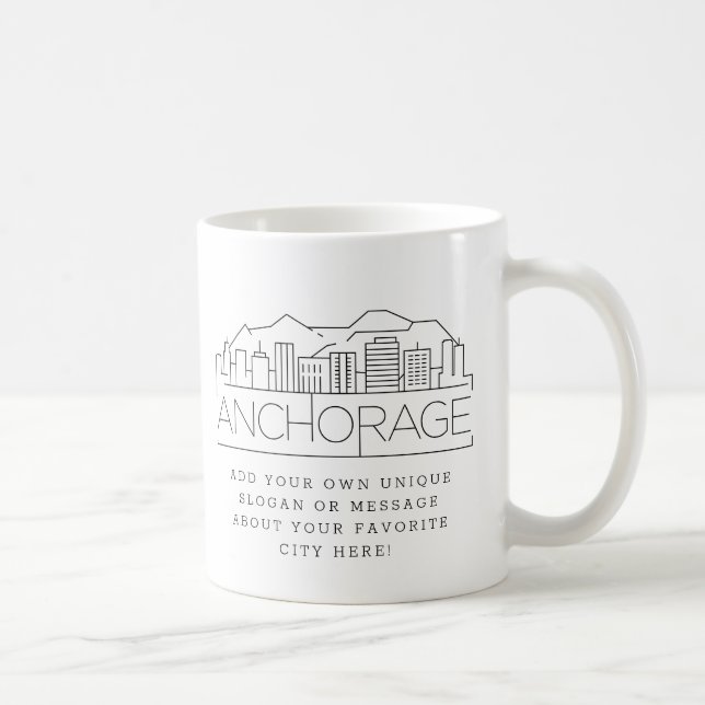 Anchorage Stylised Skyline | Custom Slogan  Coffee Mug (Right)