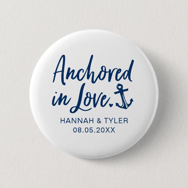 Anchored In Love Beach Nautical Wedding 6 Cm Round Badge (Front)