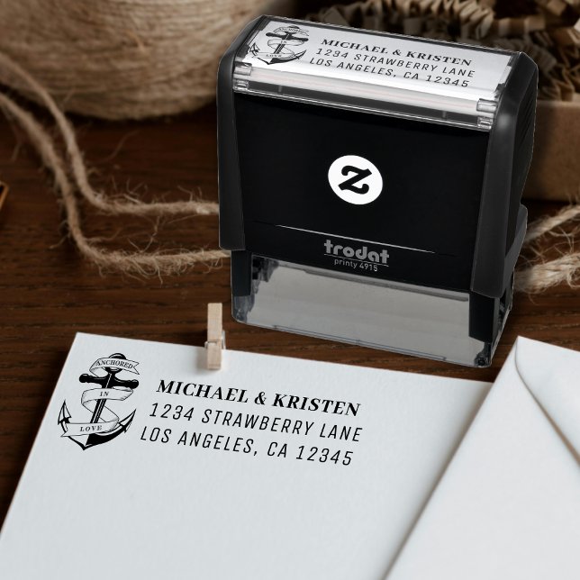Anchored in Love Nautical Anchor Wedding Address Self-inking Stamp (Anchored in Love Nautical Anchor Wedding Address Self-inking Stamp
)