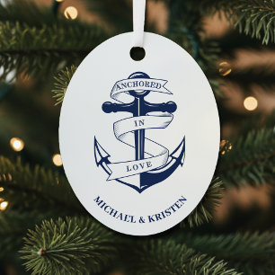 Anchored in Love Nautical Blue Anchor Christmas Metal Tree Decoration