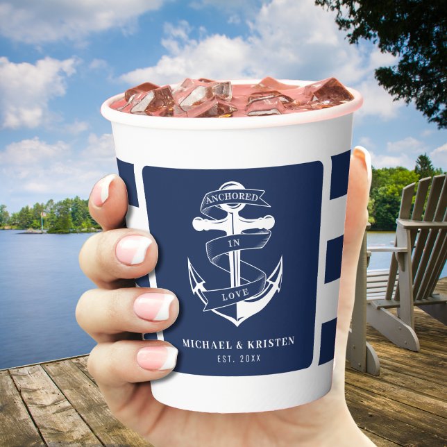Anchored in Love Nautical Blue Anchor Striped Paper Cups (Anchored in Love Nautical Blue Anchor Striped Paper Cups
)