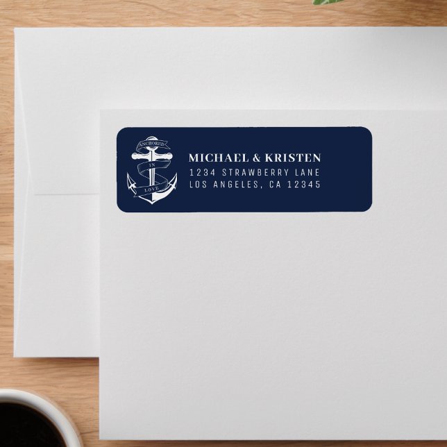 Anchored in Love Nautical Blue Anchor Wedding  (Anchored in Love White and Blue Nautical Anchor Wedding Label
)