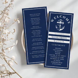 Anchored in Love Nautical Blue Anchor Wedding  Programme