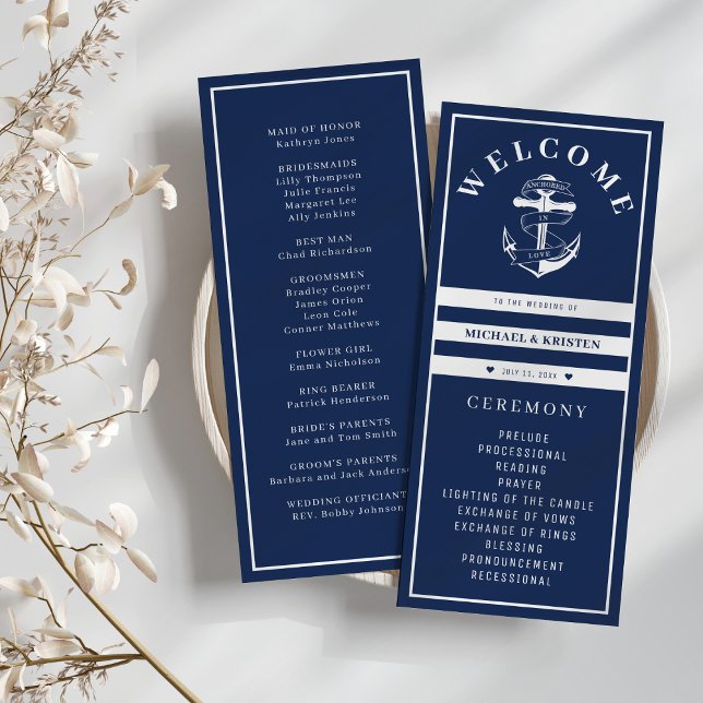 Anchored in Love Nautical Blue Anchor Wedding  Programme (Anchored in Love Nautical Blue Anchor Wedding Program
)
