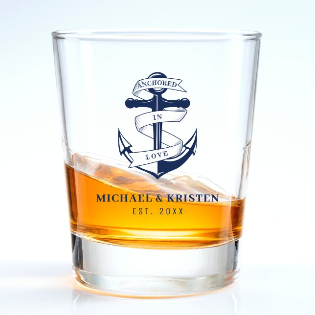 Anchored in Love Nautical Blue Anchor Wedding  Shot Glass (Anchored in Love Nautical Blue Anchor Wedding Shot Glass
)