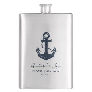 Anchored In Love Nautical Personalised Wedding Hip Flask