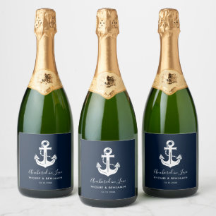 Anchored In Love Nautical Personalised Wedding Sparkling Wine Label