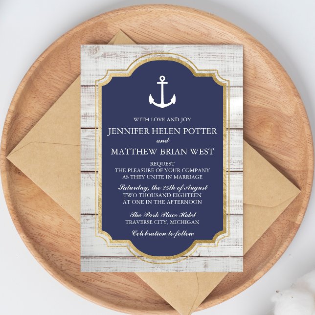 Anchored In Love Rustic Nautical Anchor Wedding Invitation (Creator Uploaded)