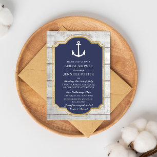 Anchored In Love Rustic Nautical Bridal Shower Invitation