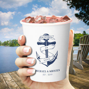 Anchored in Love White Nautical Anchor Wedding  Paper Cups