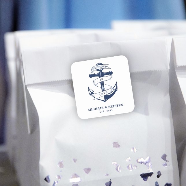 Anchored in Love White Nautical Anchor Wedding  Square Sticker (Anchored in Love White Nautical Anchor Wedding Square Sticker
)