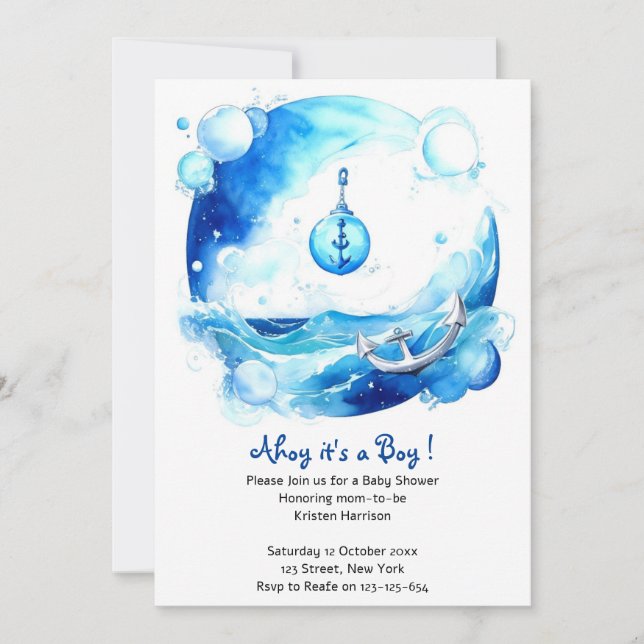 Anchored Love Nautical Boy Baby Shower Invitation (Front)