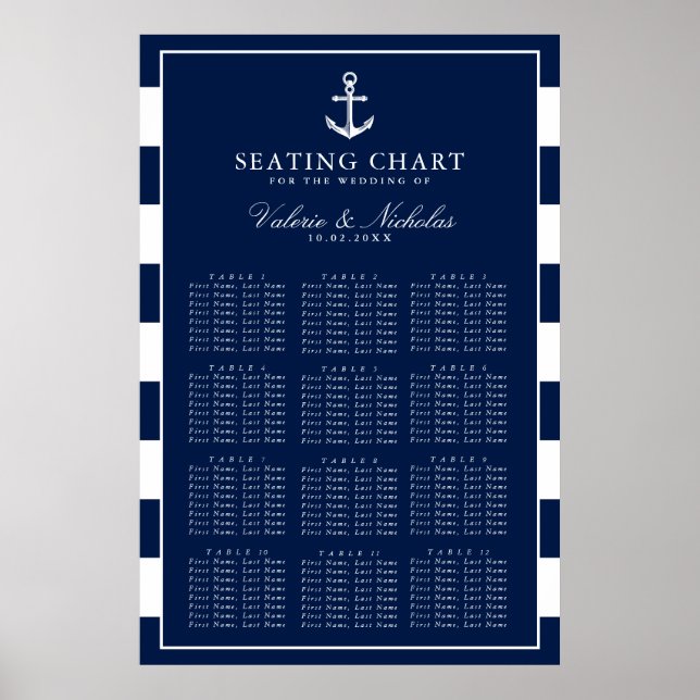 Anchored | Nautical Wedding | Navy Seating Chart (Front)