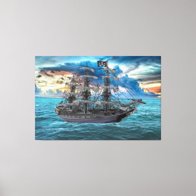 ANCHORED PIRATE SHIP AT SUNSET CANVAS PRINT (Front)