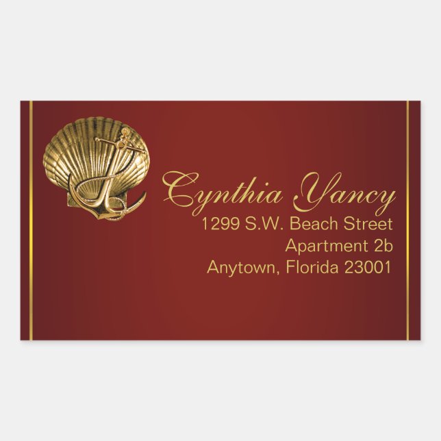 Anchored Seashell Nautical | burgundy Rectangular Sticker (Front)