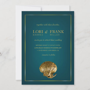 Anchored Seashell Nautical Wedding   turquoise Invitation