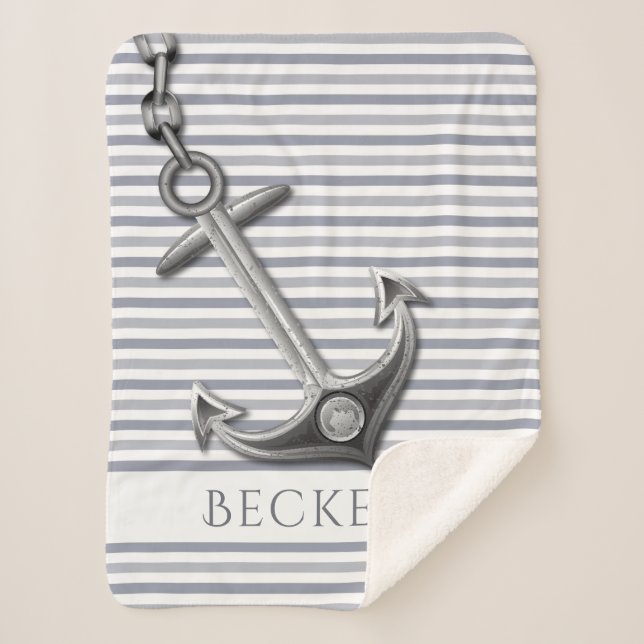 Anchored Stripes Sherpa Blanket (Front)