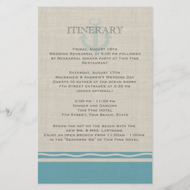 Anchored with Love Beach Itinerary (Front)