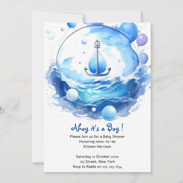 Anchor's Ahoy Nautical Shower Boy Baby Shower Invitation (Front)