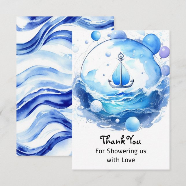 Anchor's Ahoy Nautical Shower Boy Baby Shower Thank You Card (Front/Back)