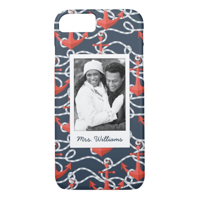 Anchors And Rope Pattern | Your Photo & Name Case-Mate iPhone Case (Back)