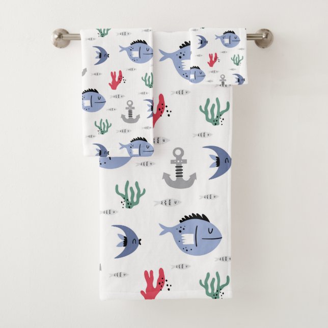 Anchors and Sea Life Bath Towel Set (Insitu)