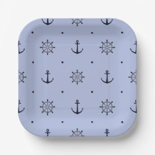 Anchors and Ships Wheel Pattern Blue   Paper Plate