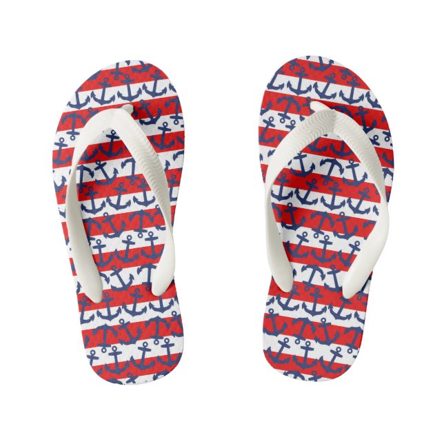 Anchors and Stripes, Nautical Flip Flops, Kids Kid's Flip Flops (Footbed)
