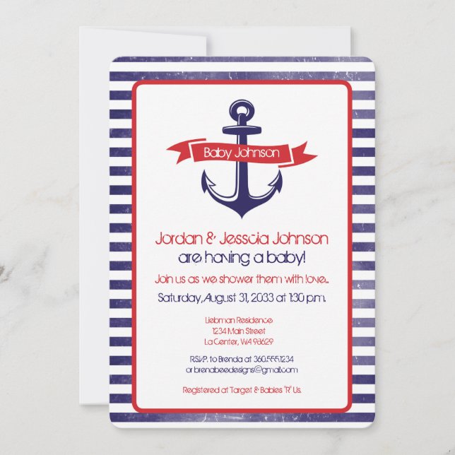 Anchor's Away Baby Shower Invitation (Front)