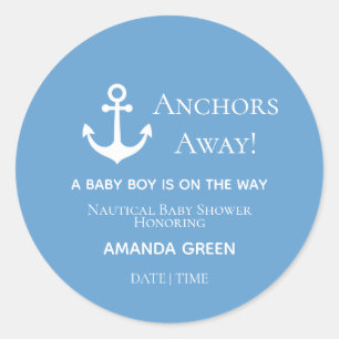 Anchors Away Blue and White Coastal Classic Round Sticker