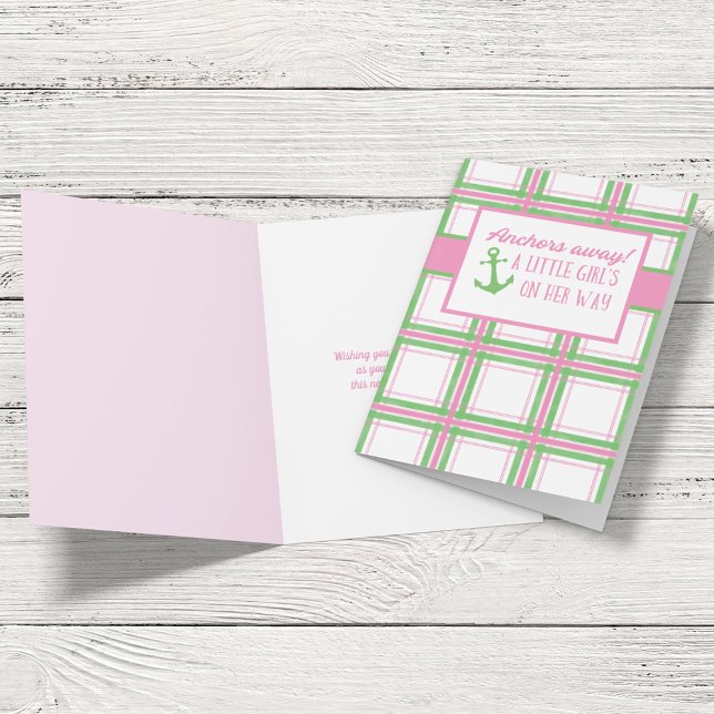 Anchors Away Girl Nautical Baby Shower Card (Creator Uploaded)