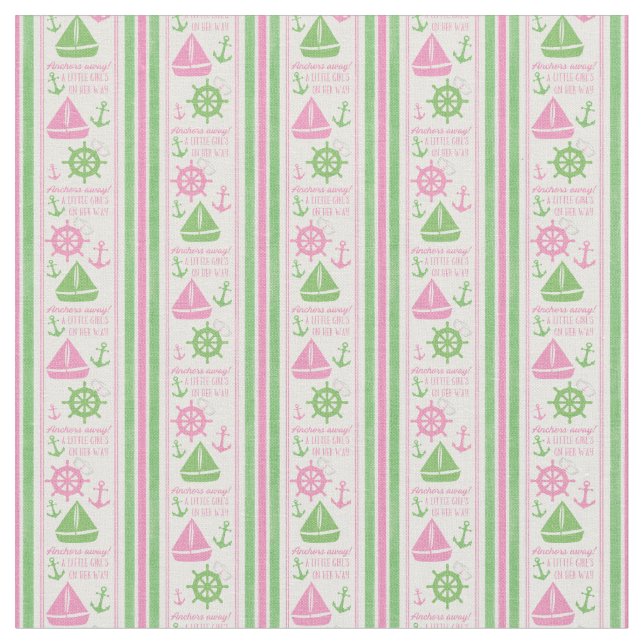 Anchors Away Girl Nautical Baby Shower Fabric (Close Up)