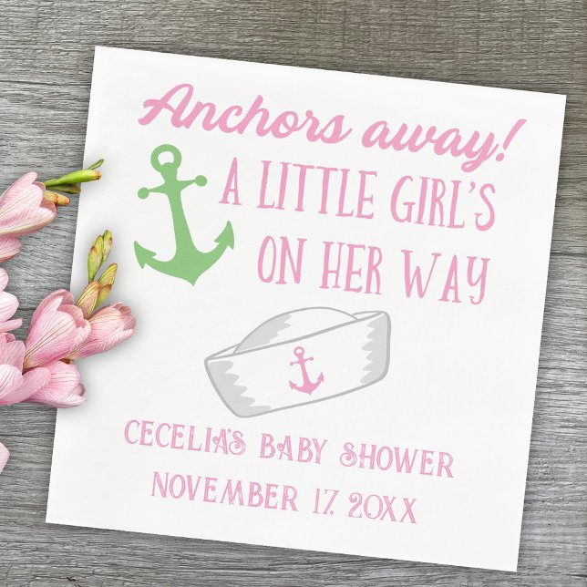 Anchors Away Girl Nautical Baby Shower Napkin (Creator Uploaded)