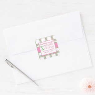 Anchors Away Girl Nautical Baby Shower Square Sticker