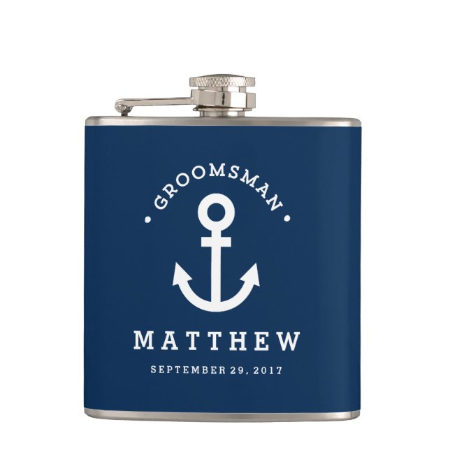 Anchors Away Groomsman Hip Flask (Front)