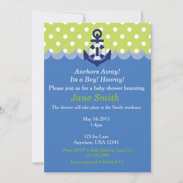 Anchors Away, It's a Boy! Hooray! Invitation (Front)