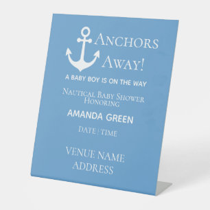 Anchors Away Nautical Anchor Baby blue Pedestal Sign