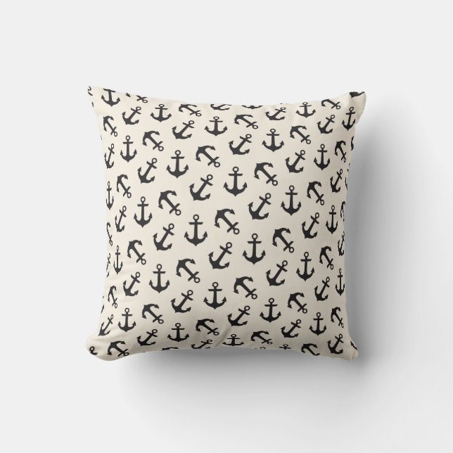 Anchors Away Nautical Pattern Cream and Black Cushion (Front)