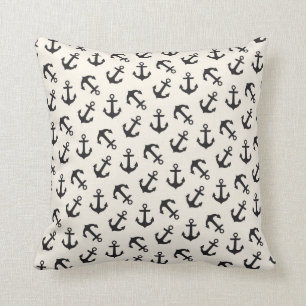 Anchors Away Nautical Pattern Cream and Black Cushion