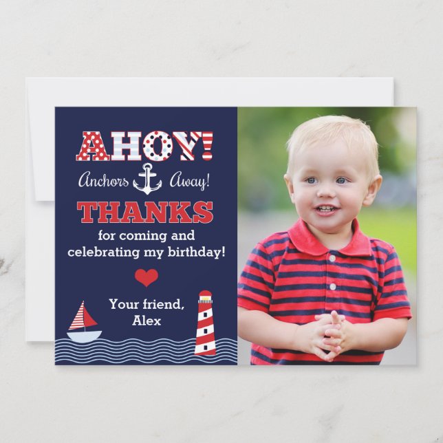 Anchors Away Nautical Photo Thank You Note (Front)