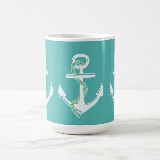 Anchor's Away_Rope_Aqua-White-Giftware Coffee Mug