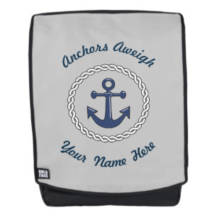 Anchors Aweigh Grey Personalised Backpack