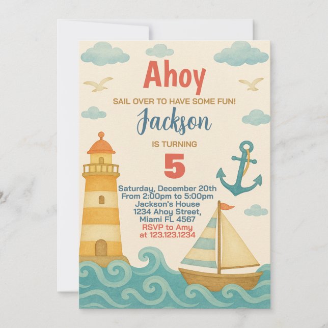 Anchors Aweigh! Nautical Birthday Invitation (Front)