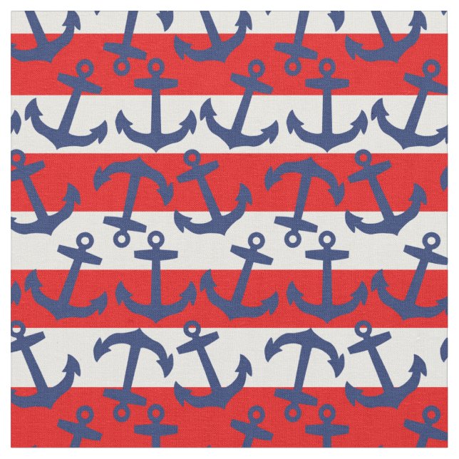 Anchors Aweigh, Nautical Stripes Fabric (Close Up)