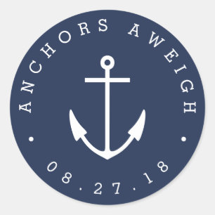 Anchors Aweigh Navy Nautical Baby Shower Classic Round Sticker