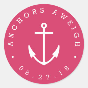 Anchors Aweigh   Pink Nautical Baby Shower Classic Round Sticker