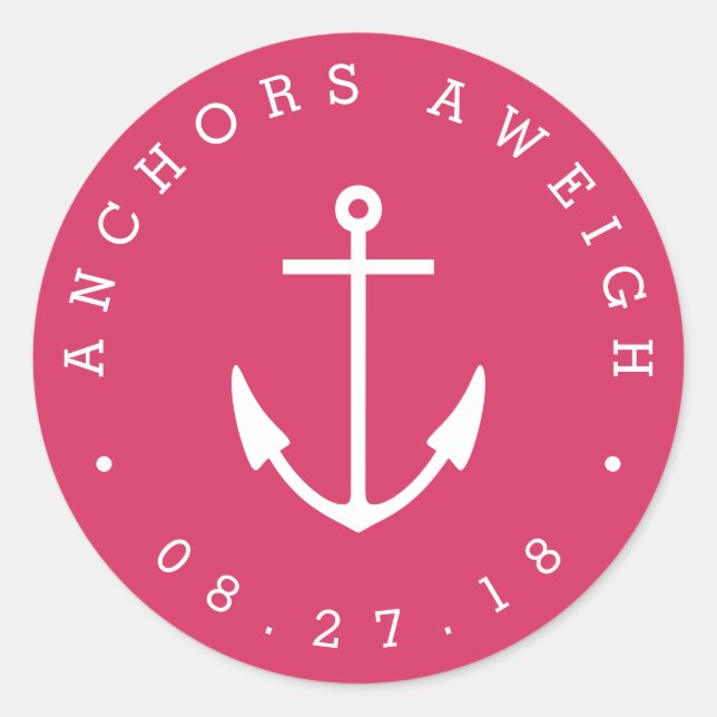 Anchors Aweigh | Pink Nautical Baby Shower Classic Round Sticker (Front)